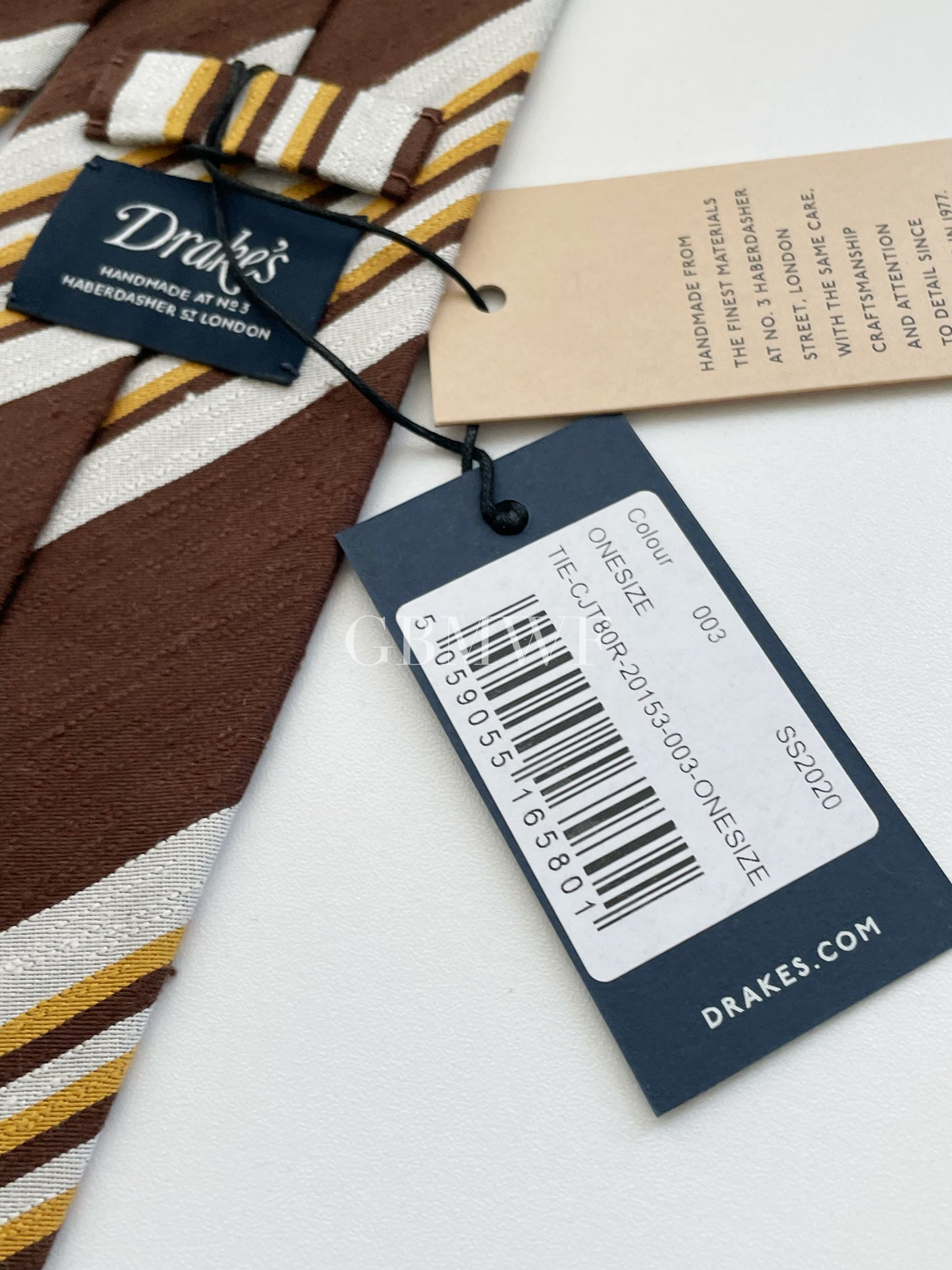 Drakes Hand-rolled Edge Block Multi Stripe Silk Handmade Tie With Tag