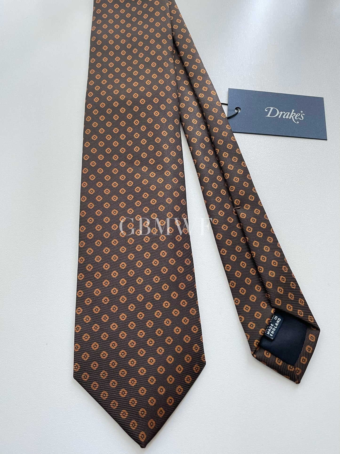 Drakes Handmade Tipped Silk Tie With Tag