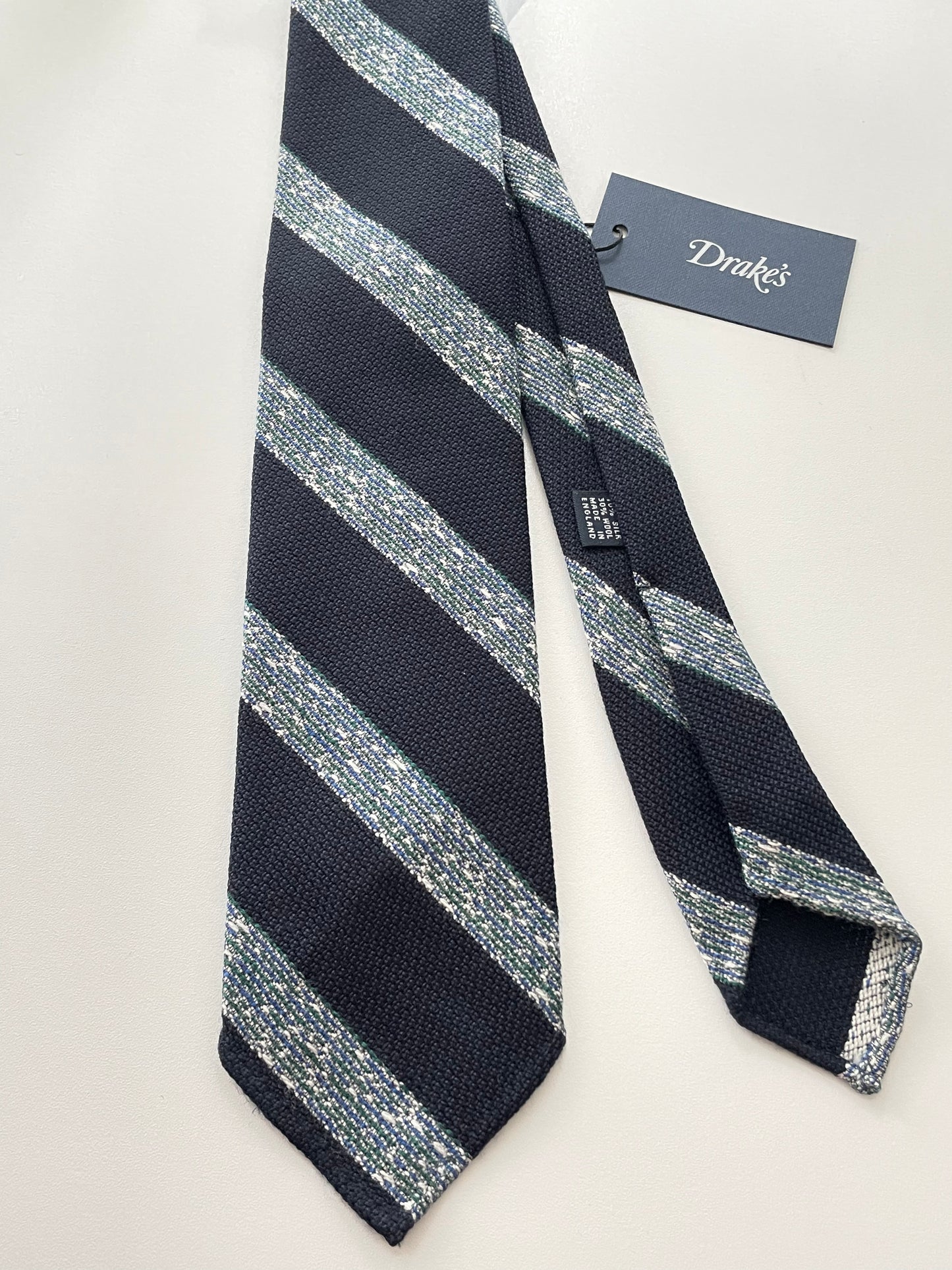 Drakes Multicoloured Block StripeHand Rolled Silk Tie