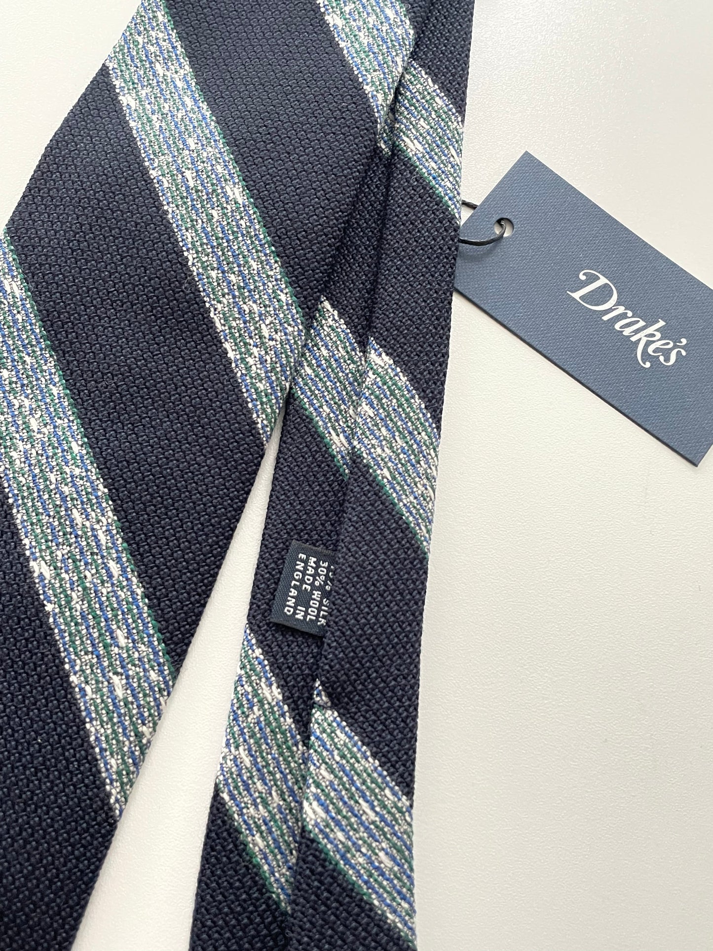 Drakes Multicoloured Block StripeHand Rolled Silk Tie