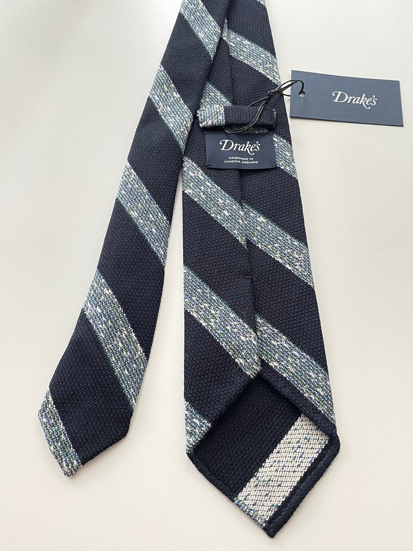 Drakes Multicoloured Block StripeHand Rolled Silk Tie
