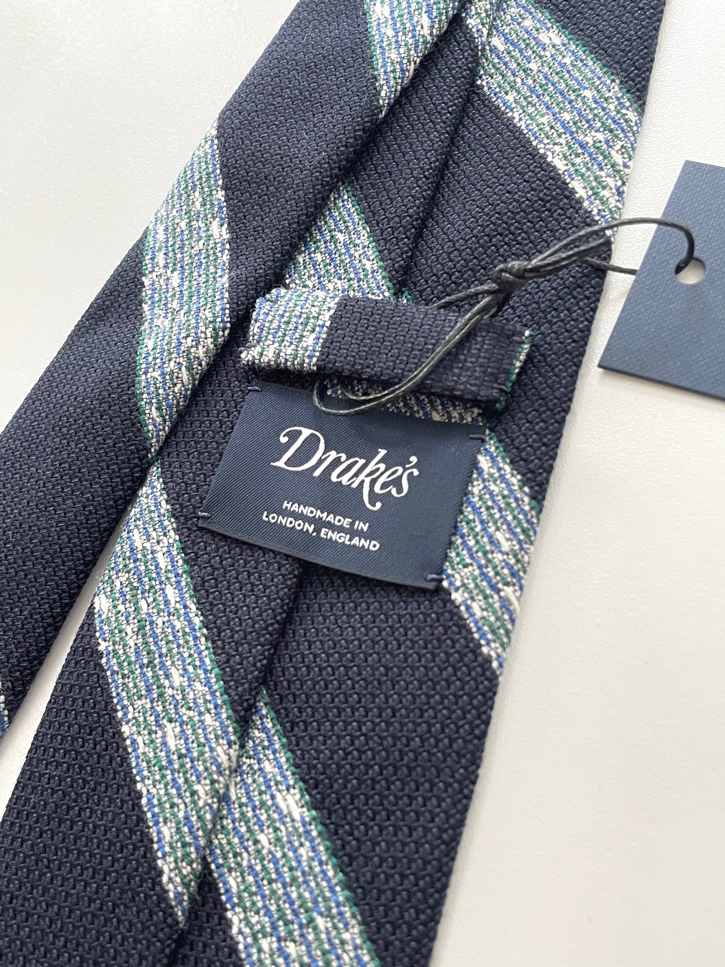 Drakes Multicoloured Block StripeHand Rolled Silk Tie