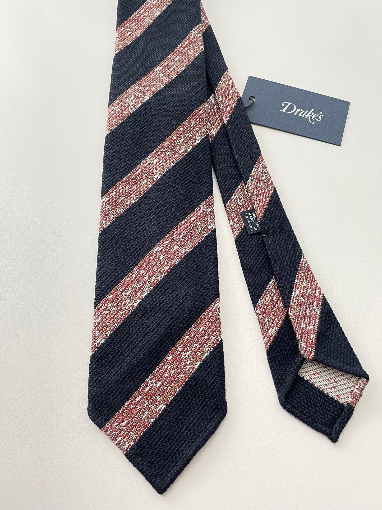 Drakes Multicoloured Block Stripe Hand Rolled Silk Tie