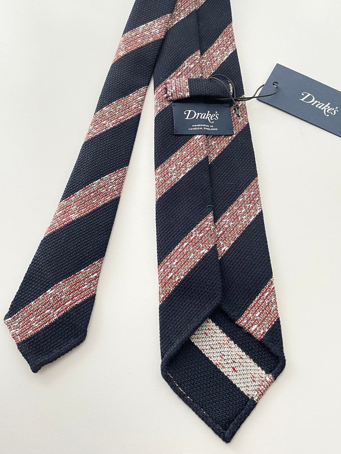Drakes Multicoloured Block Stripe Hand Rolled Silk Tie