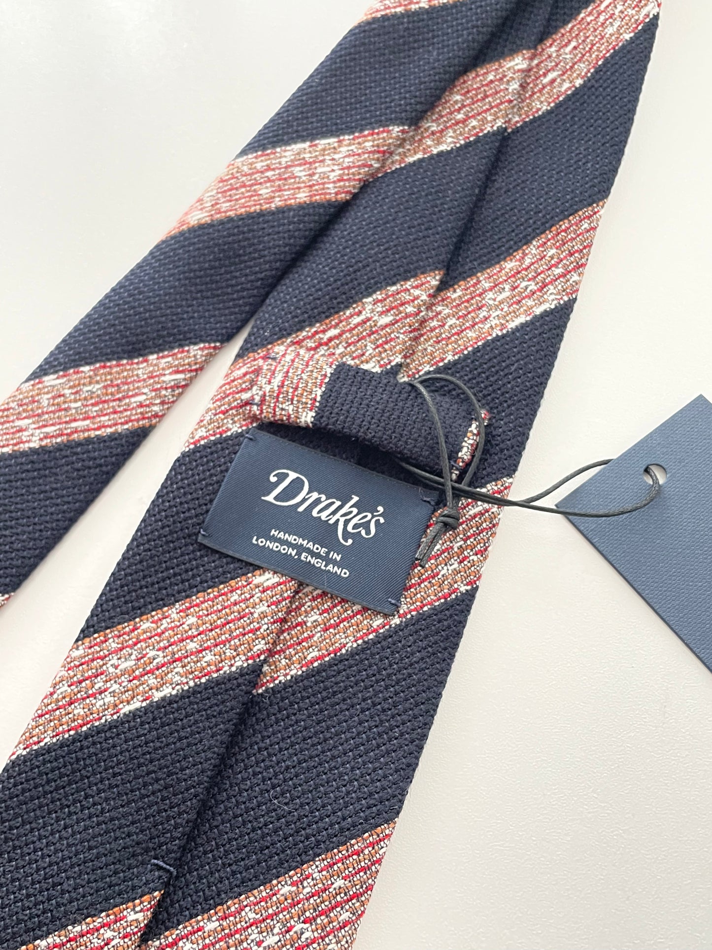 Drakes Multicoloured Block Stripe Hand Rolled Silk Tie