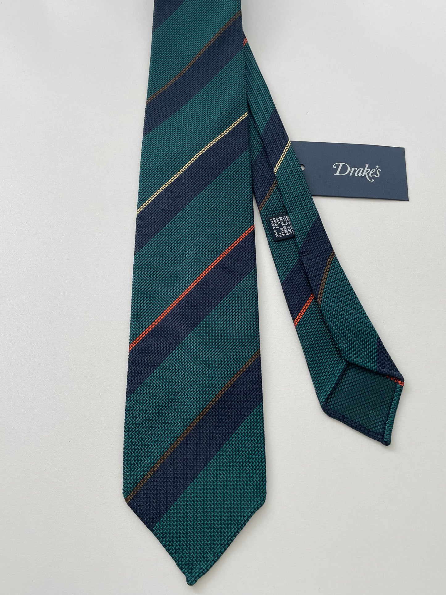 Drakes Multicoloured Block StripeHand Rolled Grenadine Silk Tie