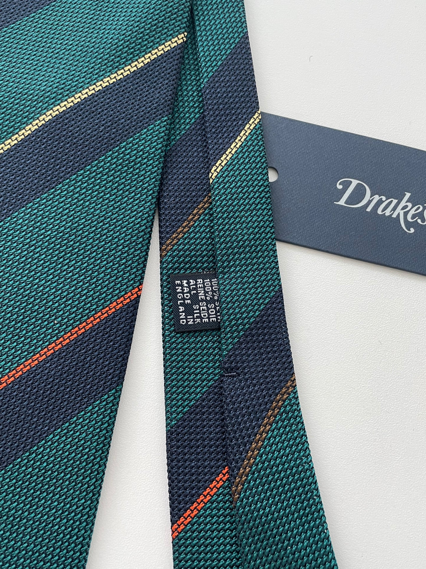 Drakes Multicoloured Block StripeHand Rolled Grenadine Silk Tie