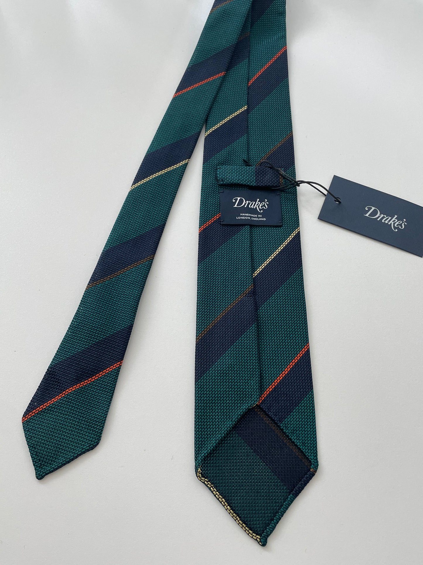 Drakes Multicoloured Block StripeHand Rolled Grenadine Silk Tie