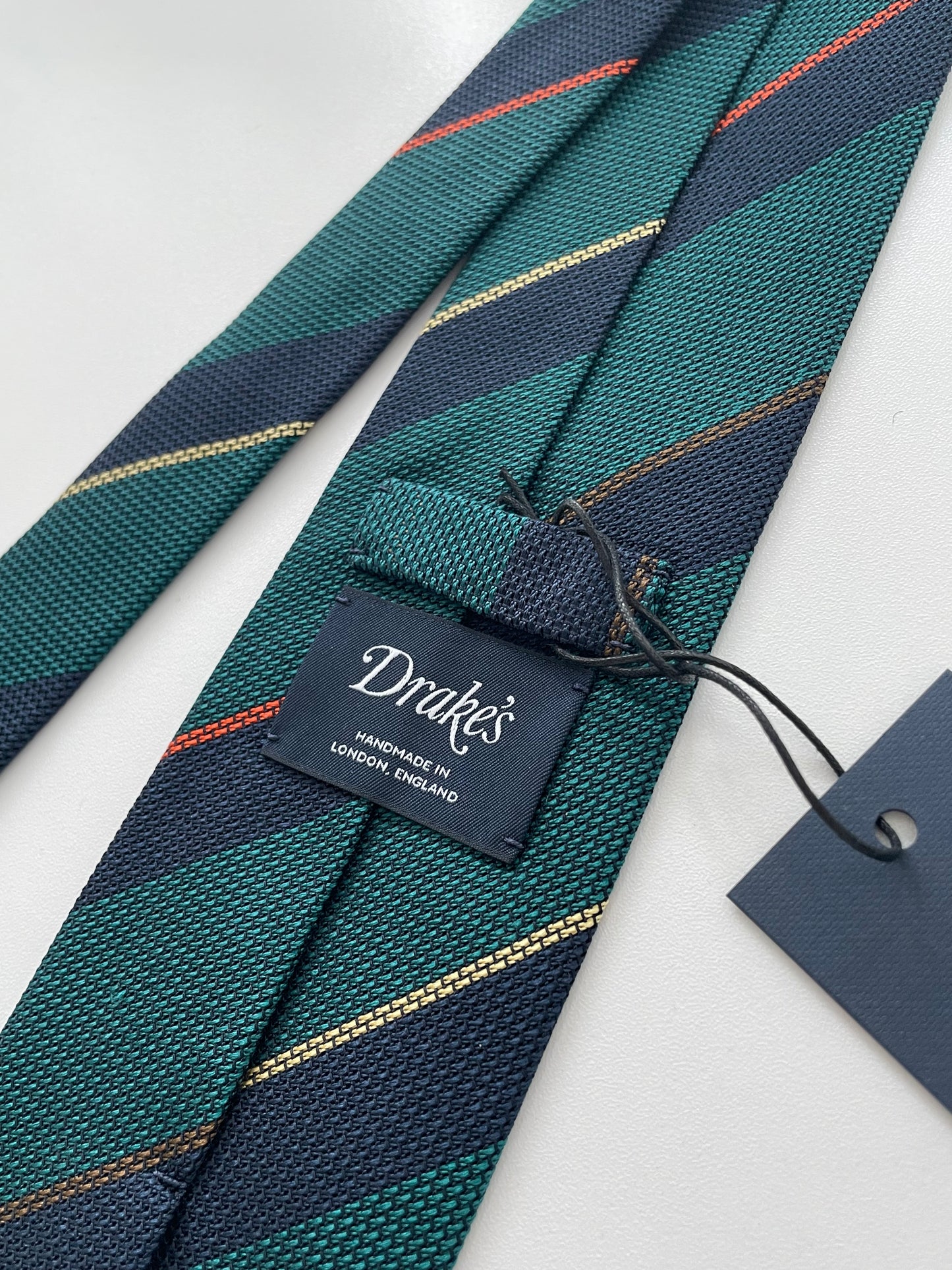 Drakes Multicoloured Block StripeHand Rolled Grenadine Silk Tie
