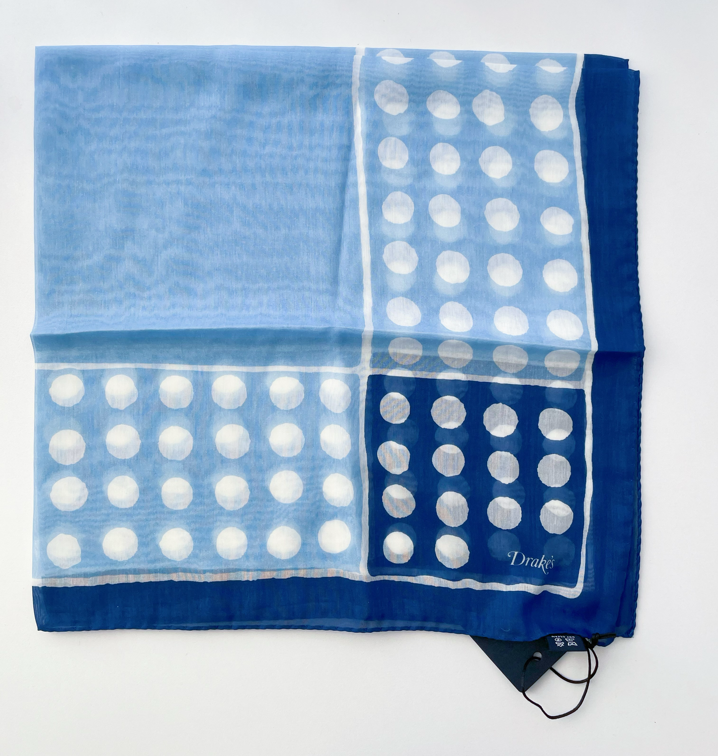 Drakes Blue Square Polka Dot Spot Print Cotton-Silk Bandana Limited Edition