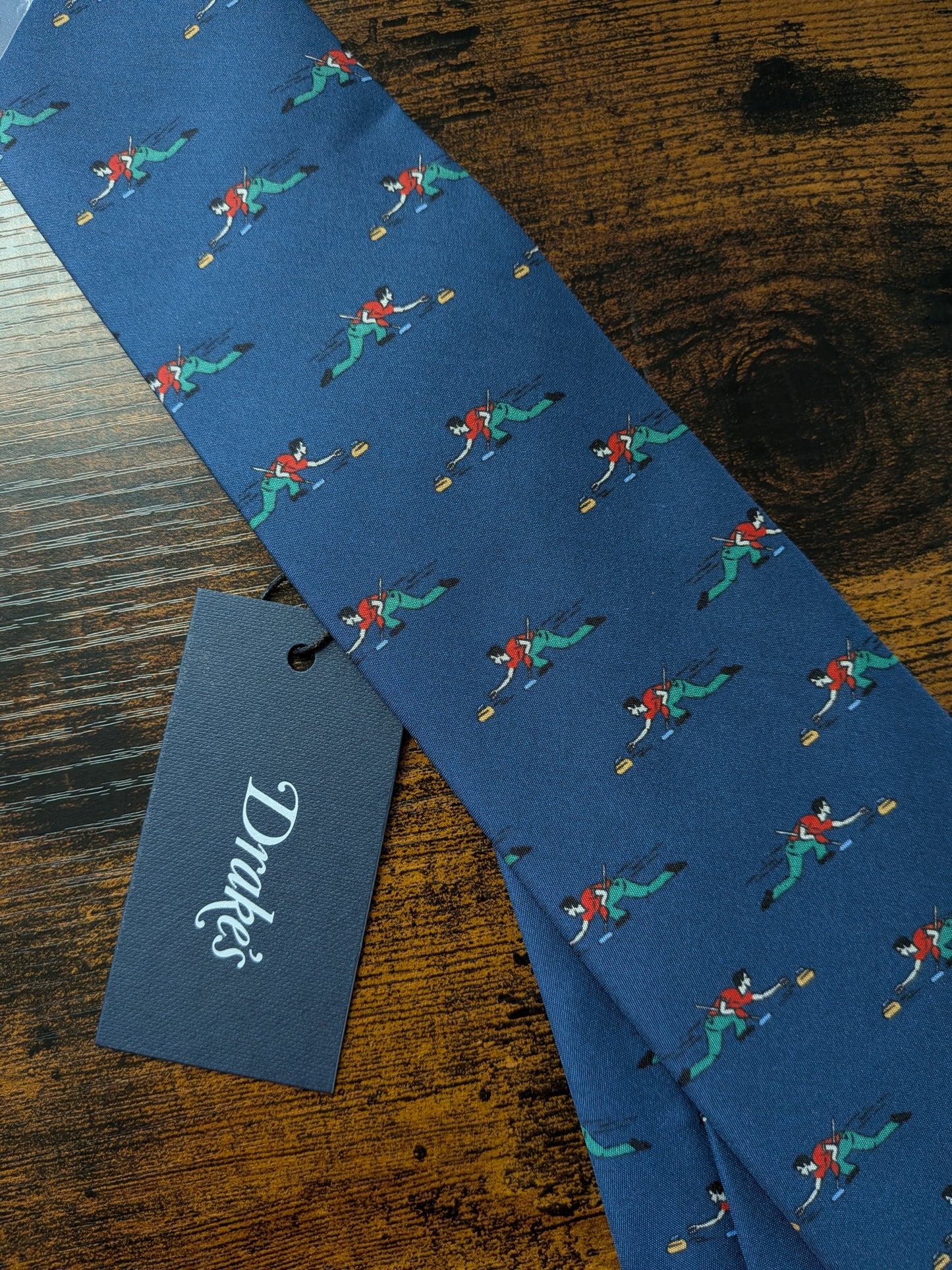 New Drakes Blue Curling Motif Handmade Tipped Silk Tie With Tag Limited Edition