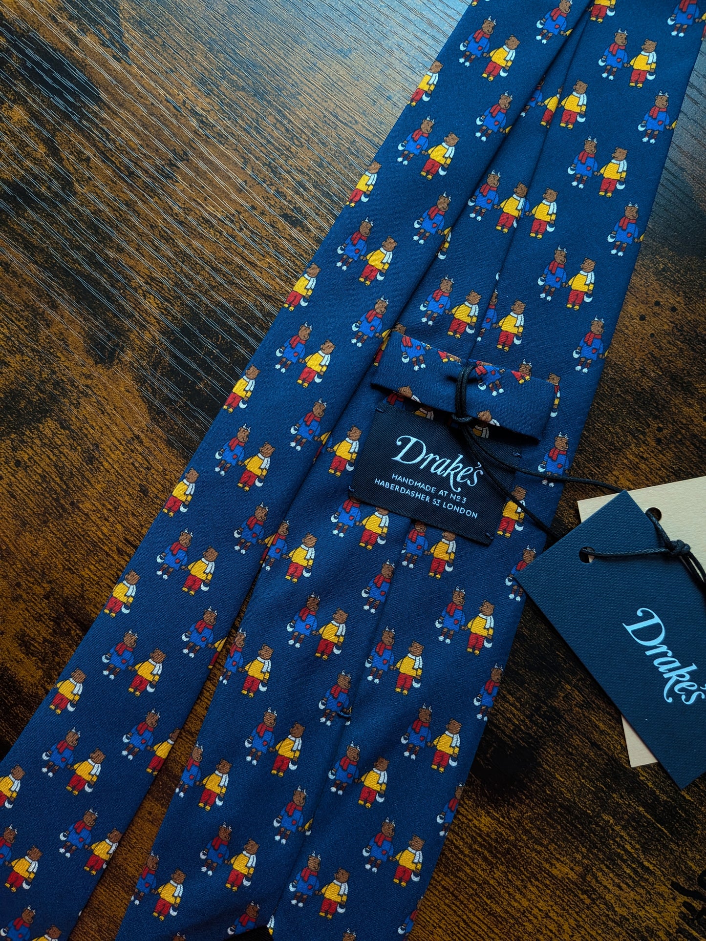 Drakes Blue Bears In Coats Handmade Tipped Silk Tie With Tag Limited Edition