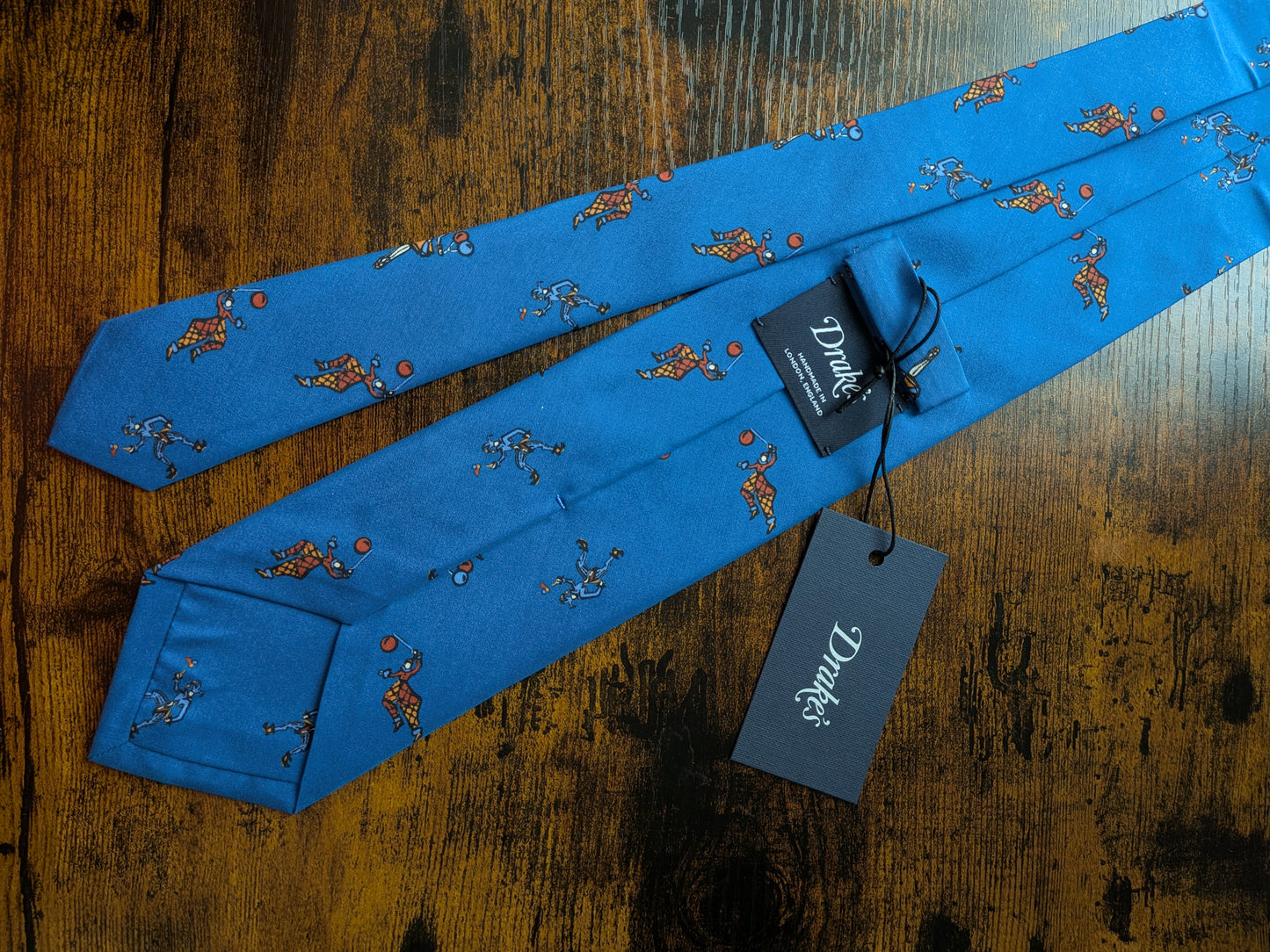 Drakes Blue Jesters Circus Handmade Tipped Silk Tie With Tag Circus Limited Edition