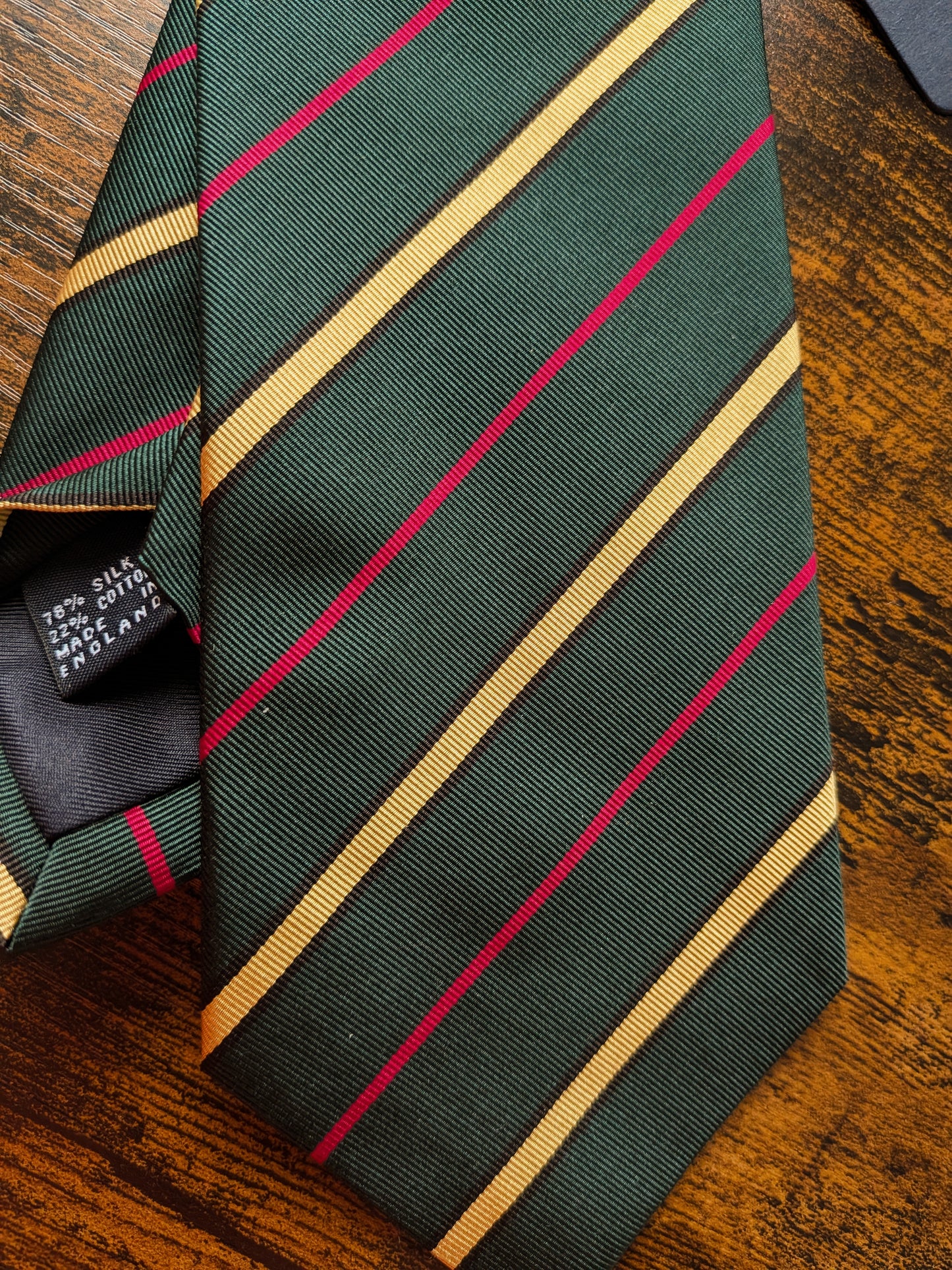 Drakes Green Yellow Pink Handmade Striped Silk Cotton Tie With Tag