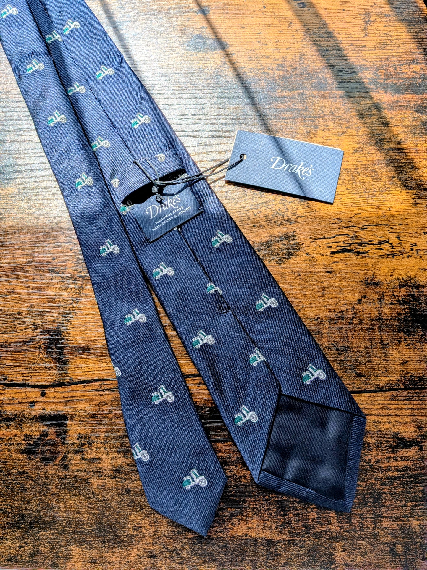 Drake's Vespa Motif Handmade Silk Ties Navy Green