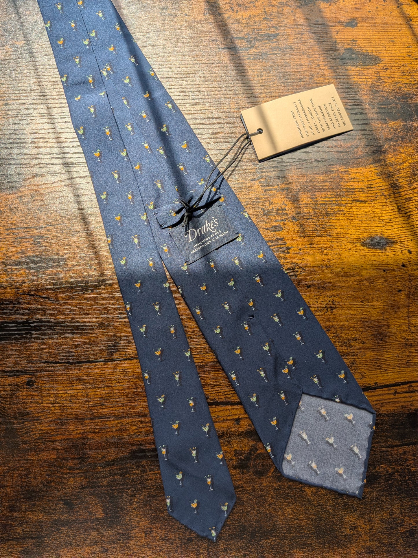 Drake's Cocktail Blue Motif Handmade Silk Ties