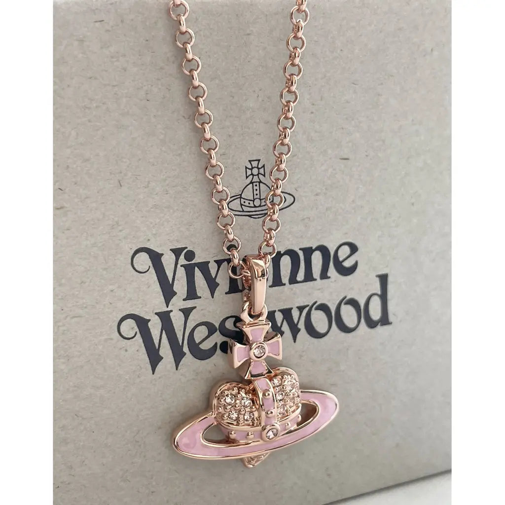 Vivienne Westwood Reverse Diamente Heart Necklace Pink Gold/Vintage RO