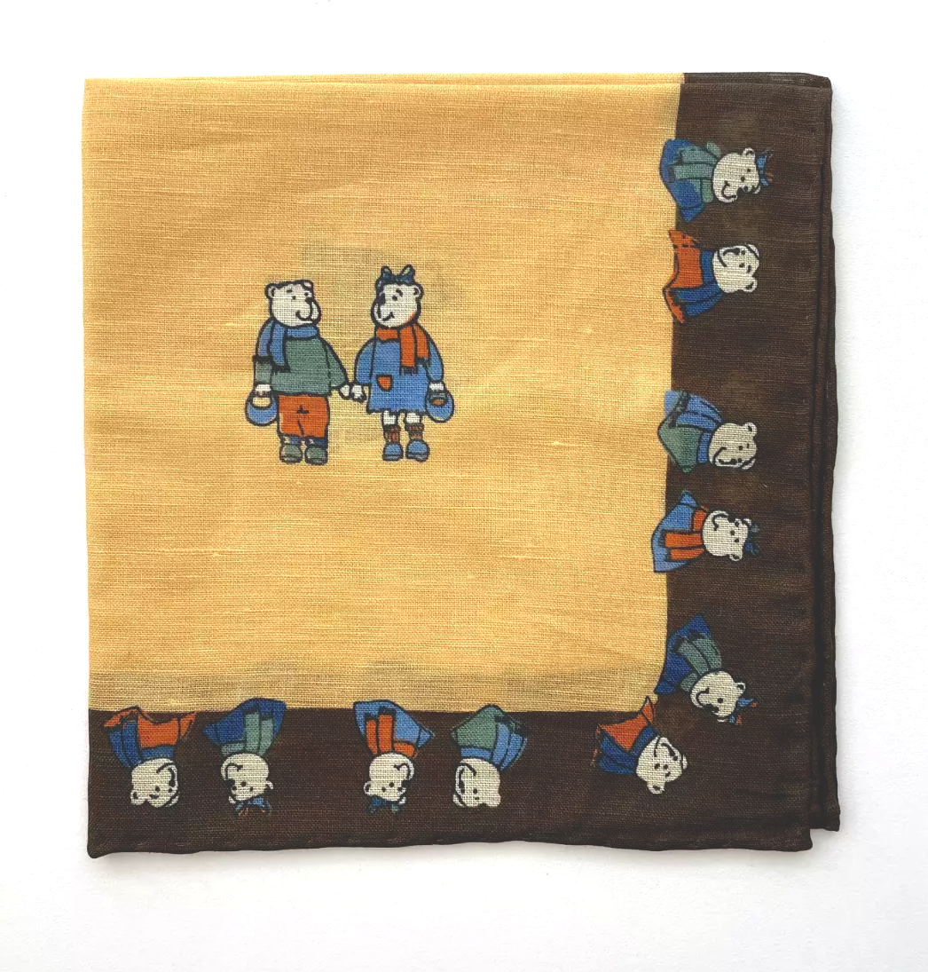 Drakes Linen/Cotton Teddy Bear Print Pocket Square Limited Edition