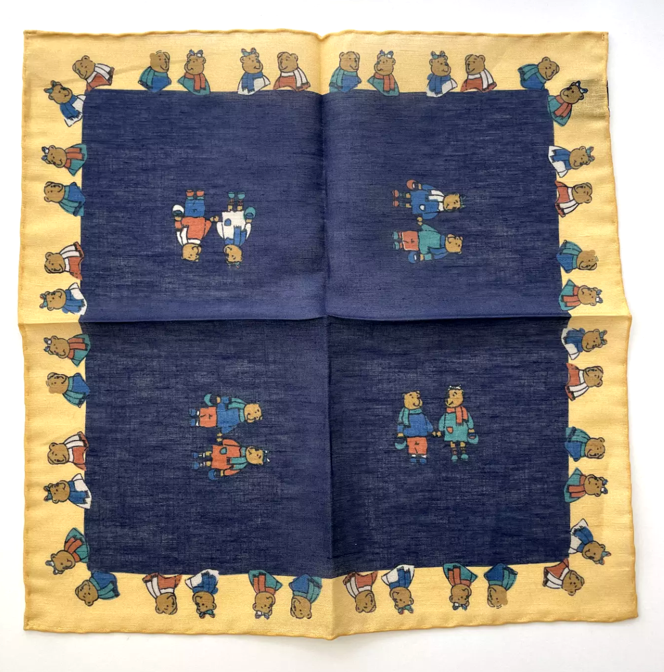 Drakes Linen/Cotton Teddy Bear Print Pocket Square Limited Edition
