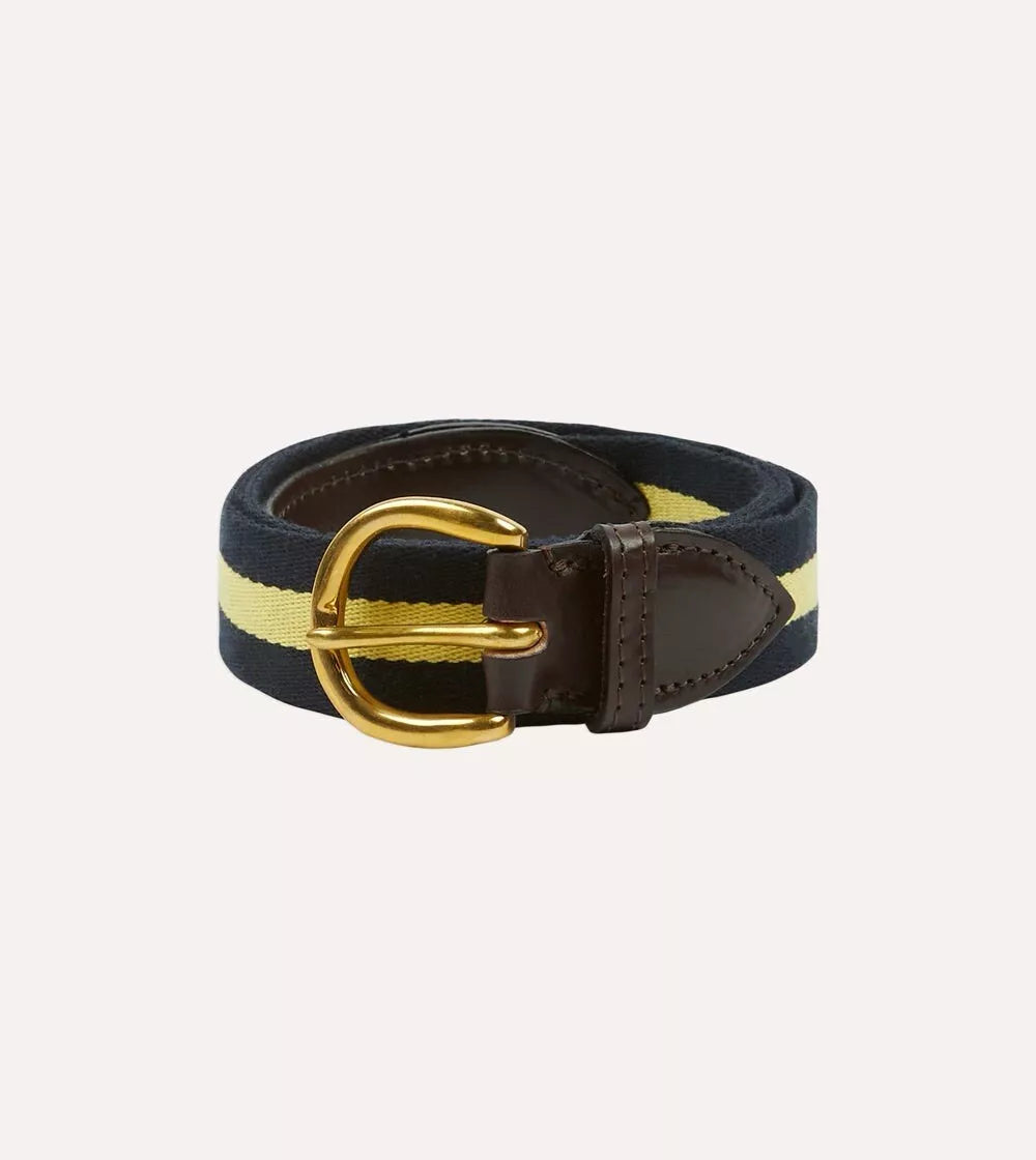 Aimé Leon Dore x Drakes Stripe Webbing Leather Belt with Brass Buckle