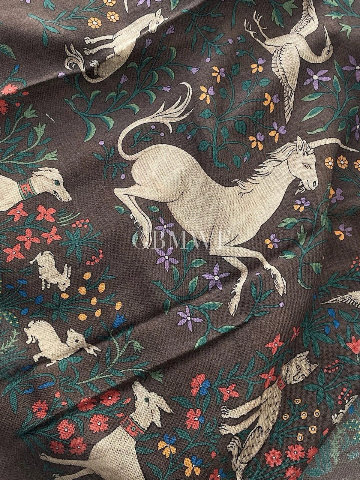 Drakes Brown Unicorn Print Wool-Silk Square Scarf 90*90cm