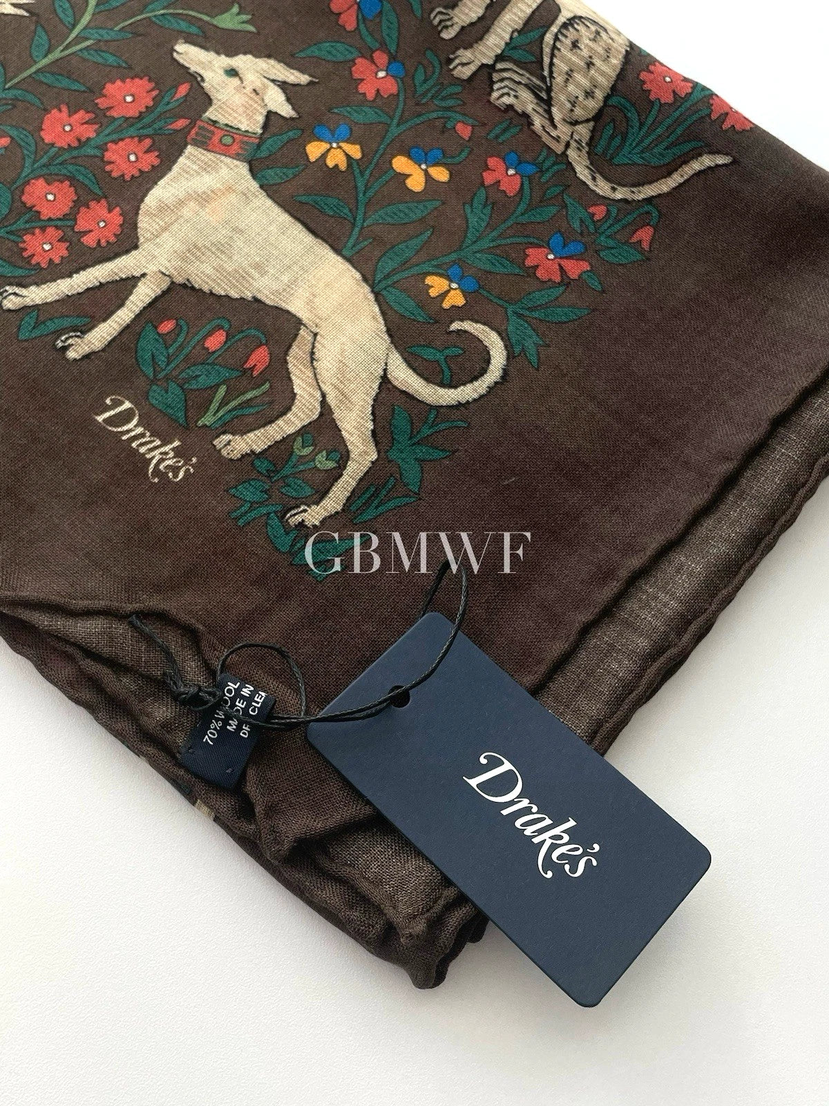 Drakes Brown Unicorn Print Wool-Silk Square Scarf 90*90cm