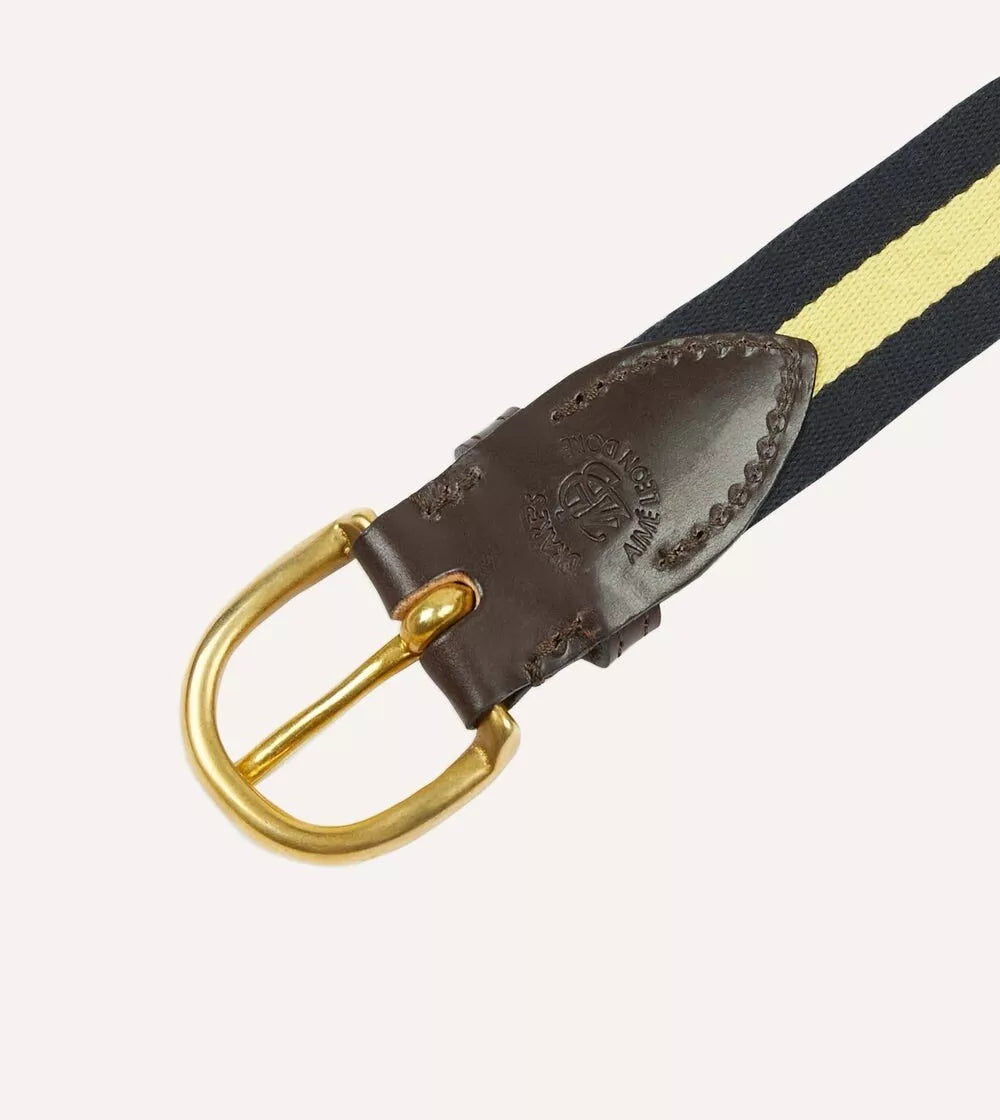 Aimé Leon Dore x Drakes Stripe Webbing Leather Belt with Brass Buckle