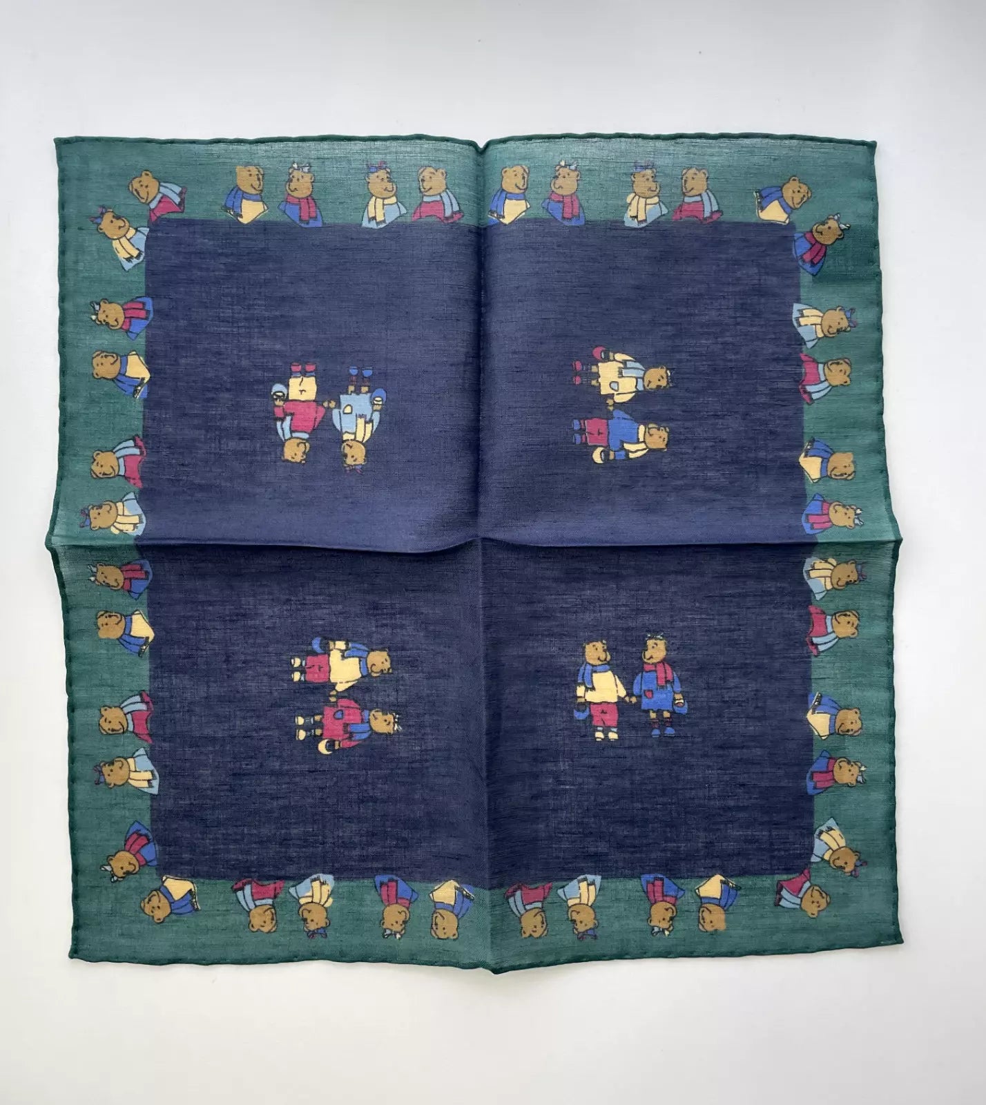 Drakes Linen/Cotton Teddy Bear Print Pocket Square Limited Edition