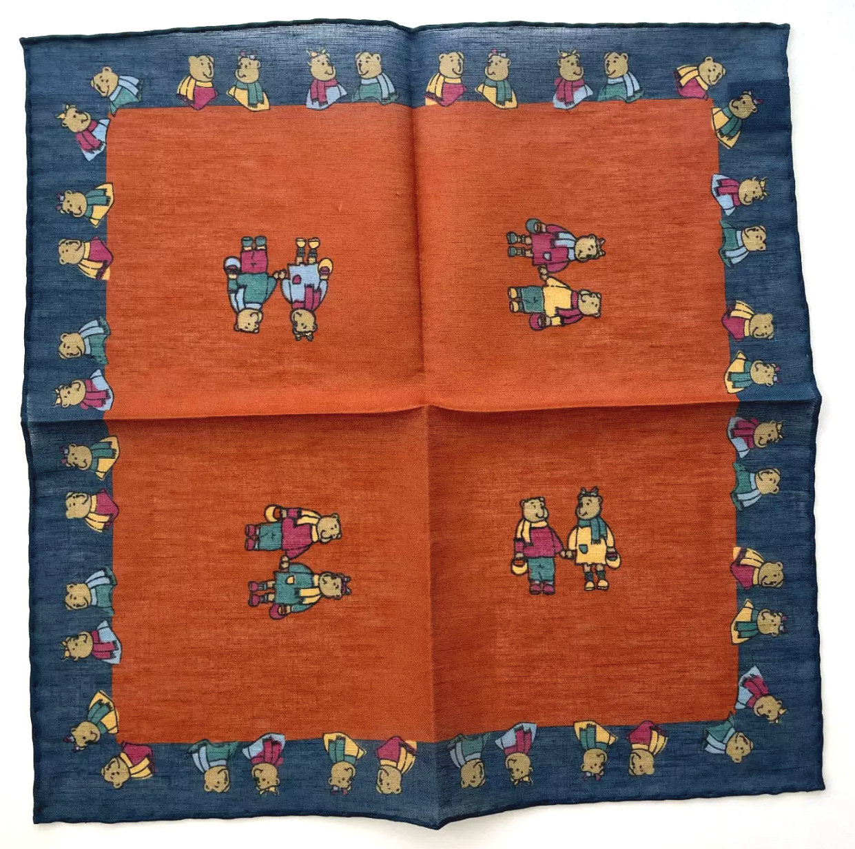 Drakes Linen/Cotton Teddy Bear Print Pocket Square Limited Edition