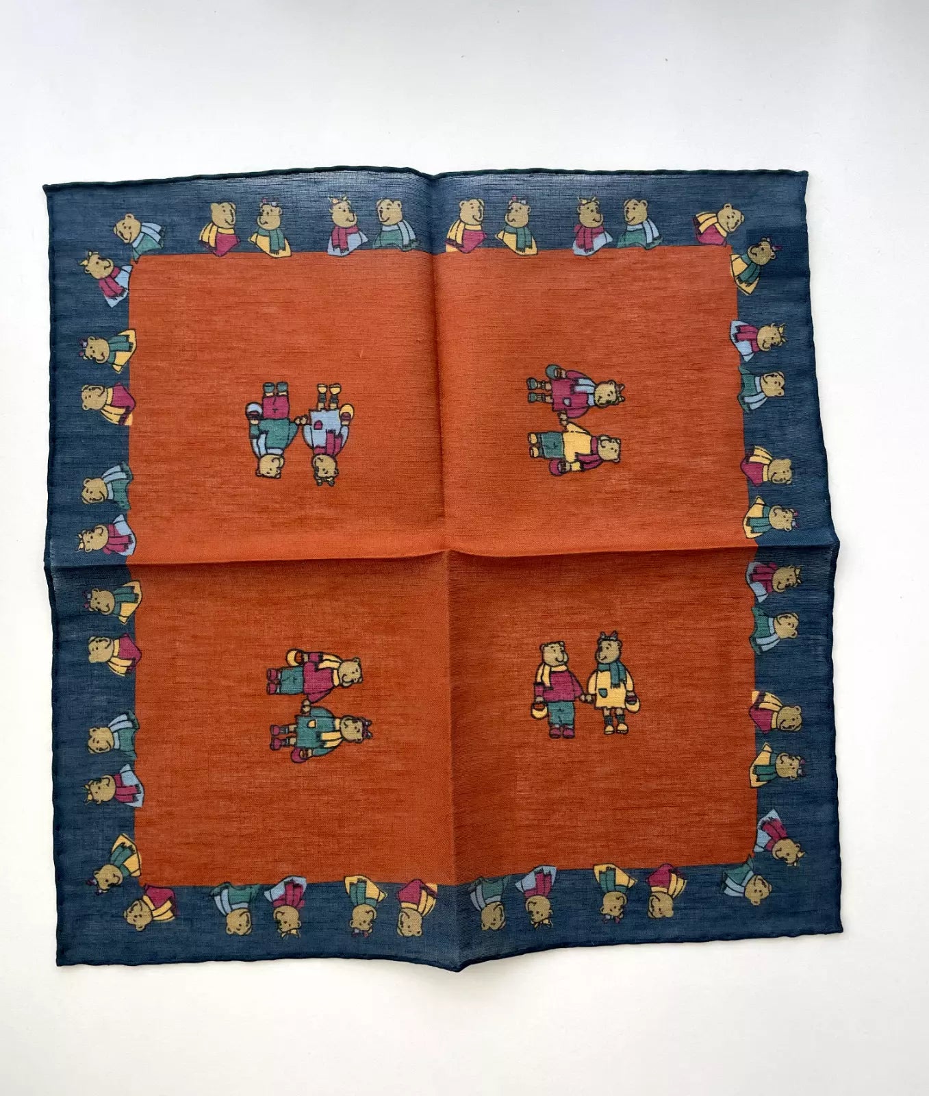 Drakes Linen/Cotton Teddy Bear Print Pocket Square Limited Edition