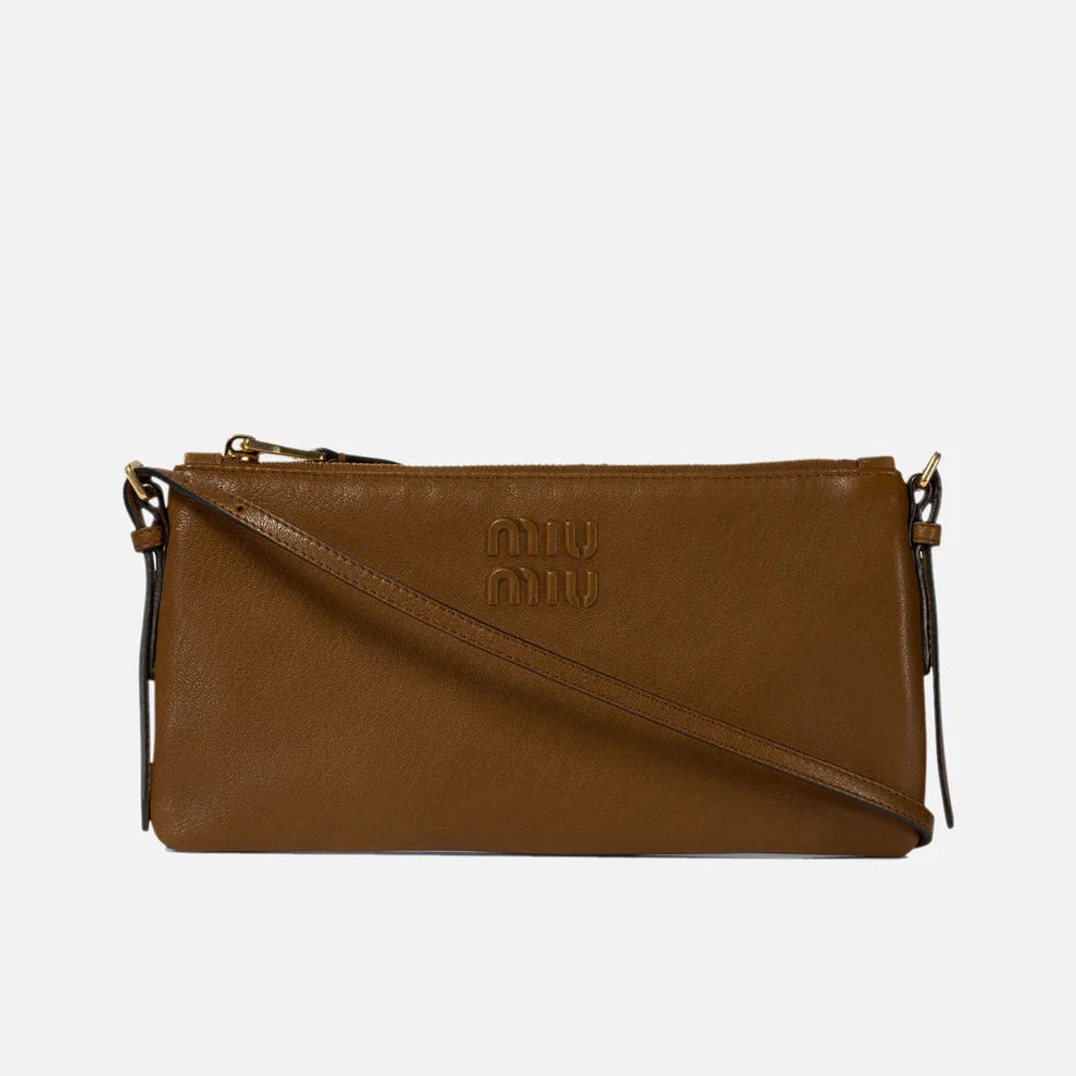 Miu Miu Logo Embossed Nappa Leather Shoulder Bag