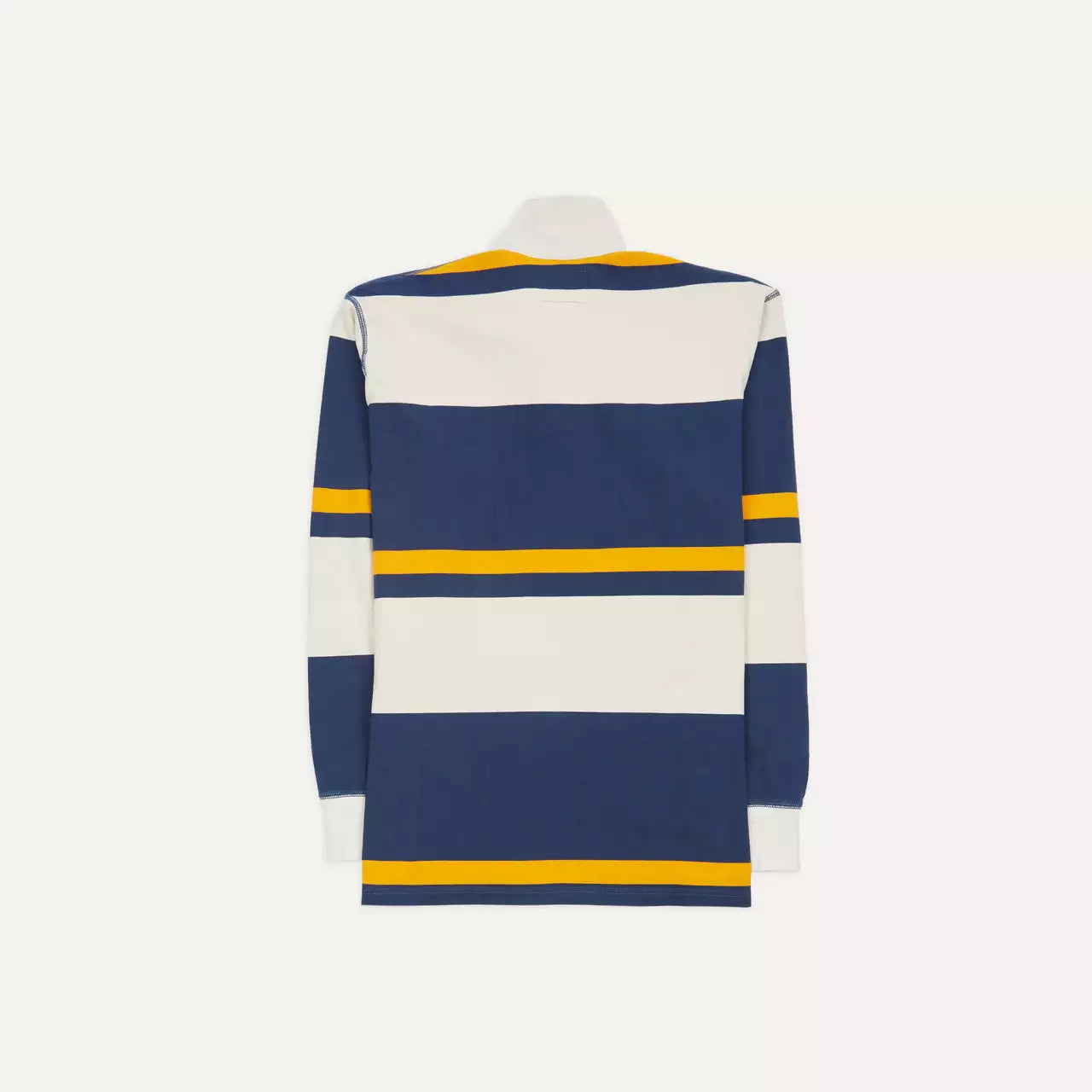 Drakes Ecru, Navy and Yellow Stripe Cotton Rugby Shirt Size Medium