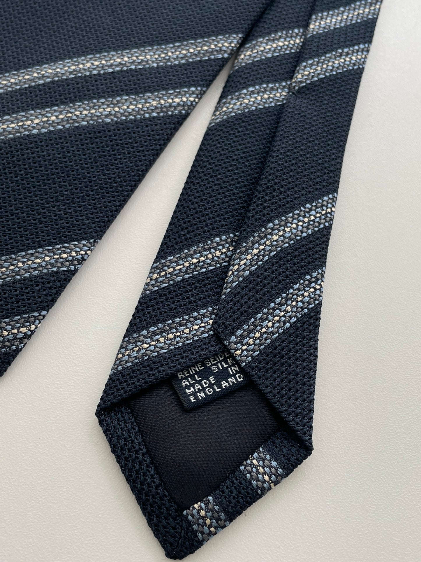 Drakes Handmade Striped Tipped Silk Tie With Tag