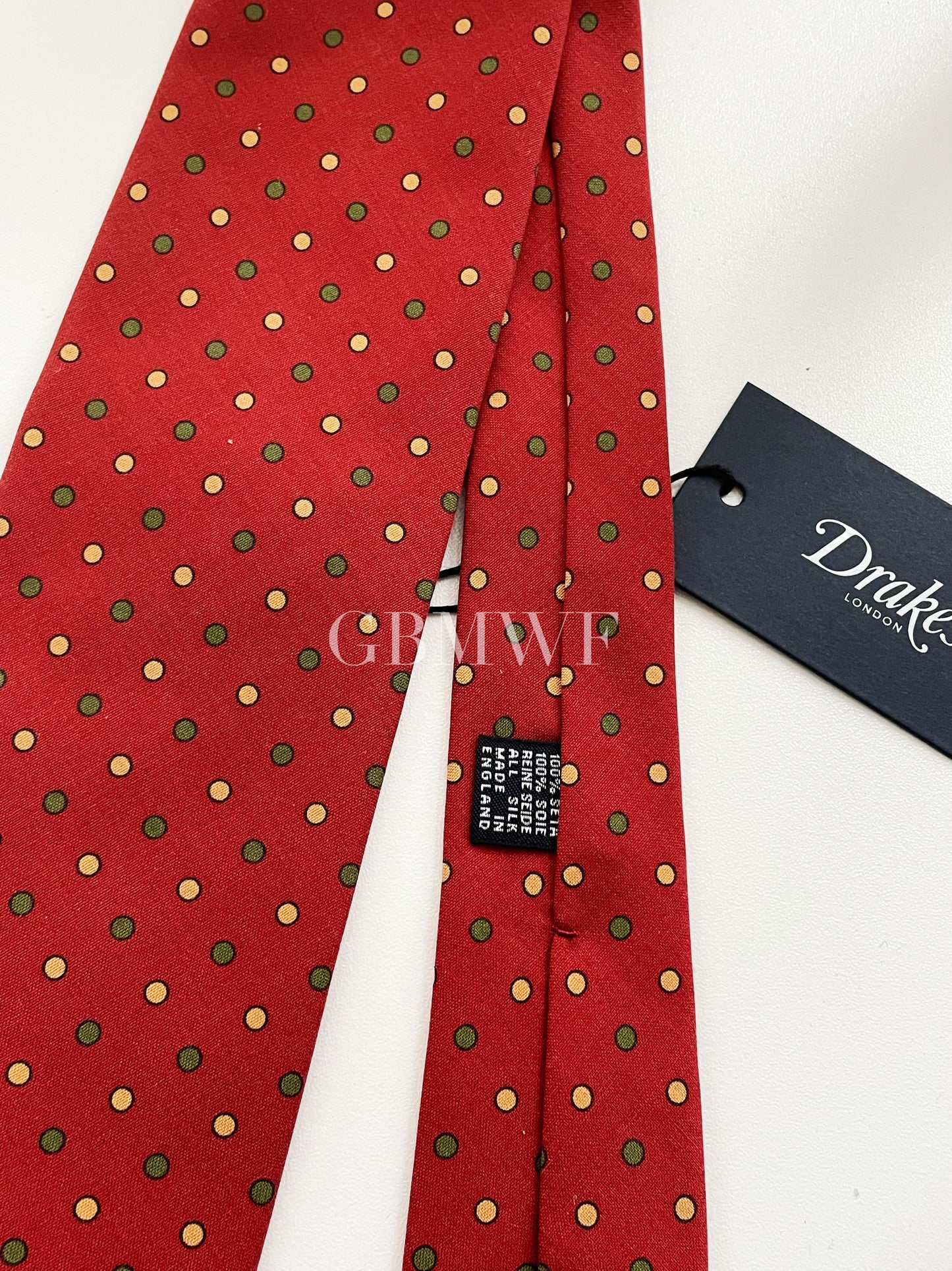 Drakes Polka Dot Handmade Rolled Edge Silk Tie With Tag