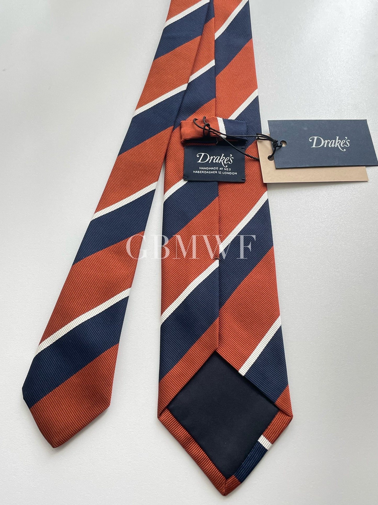 Drakes Handmade Striped Tipped Silk Tie With Tag