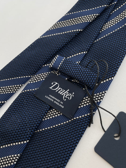 Drakes Handmade Striped Tipped Silk Tie With Tag