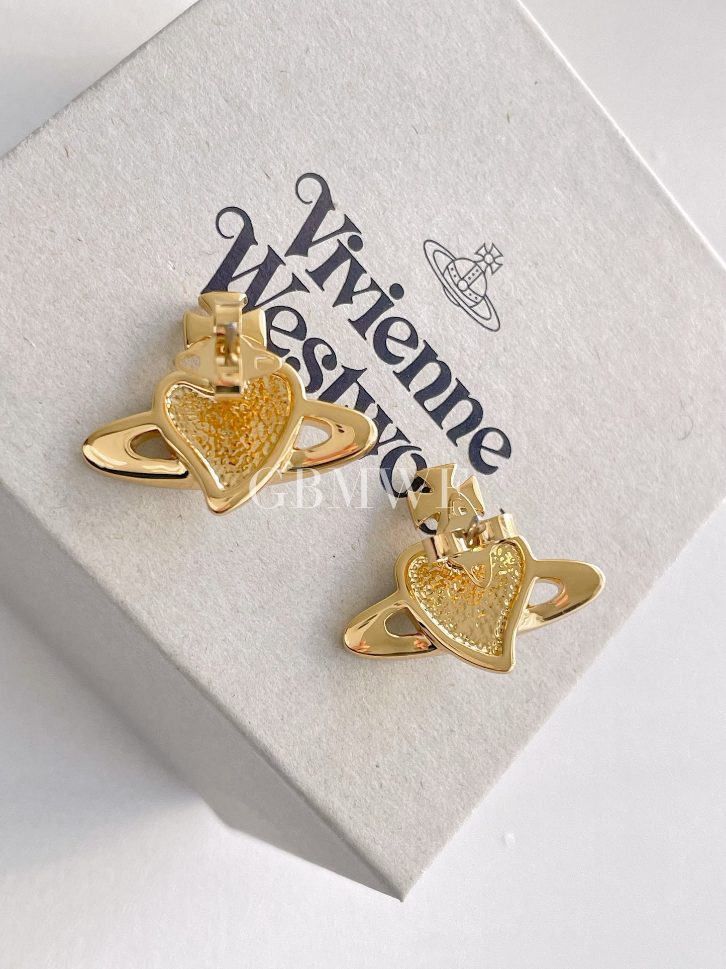 Vivienne Westwood Reverse Heart Studs Earrings Gold Blue and Violet crystal