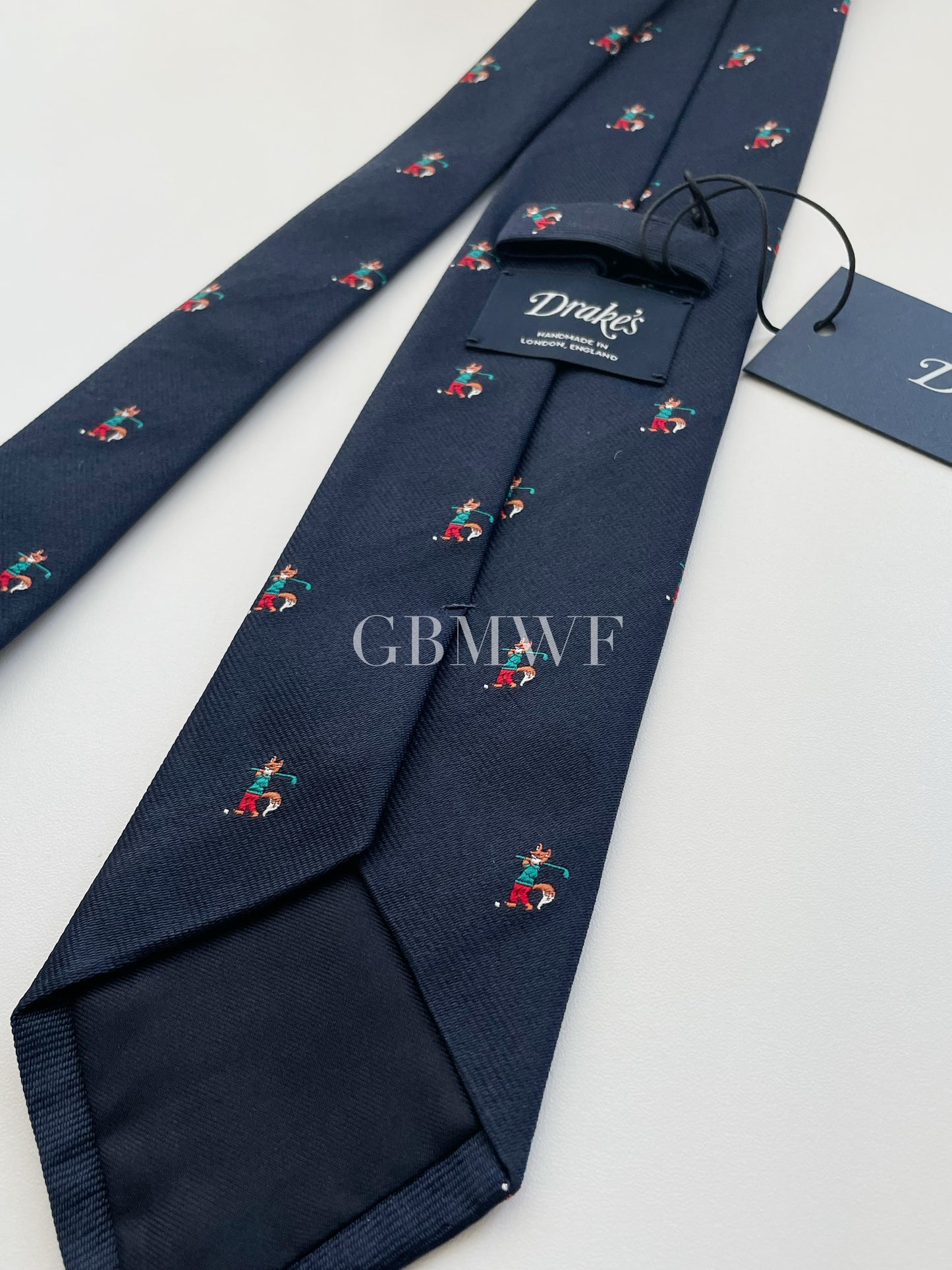 Drakes Handmade Tipped Silk Tie With Tag Golf Fox Limited Edition