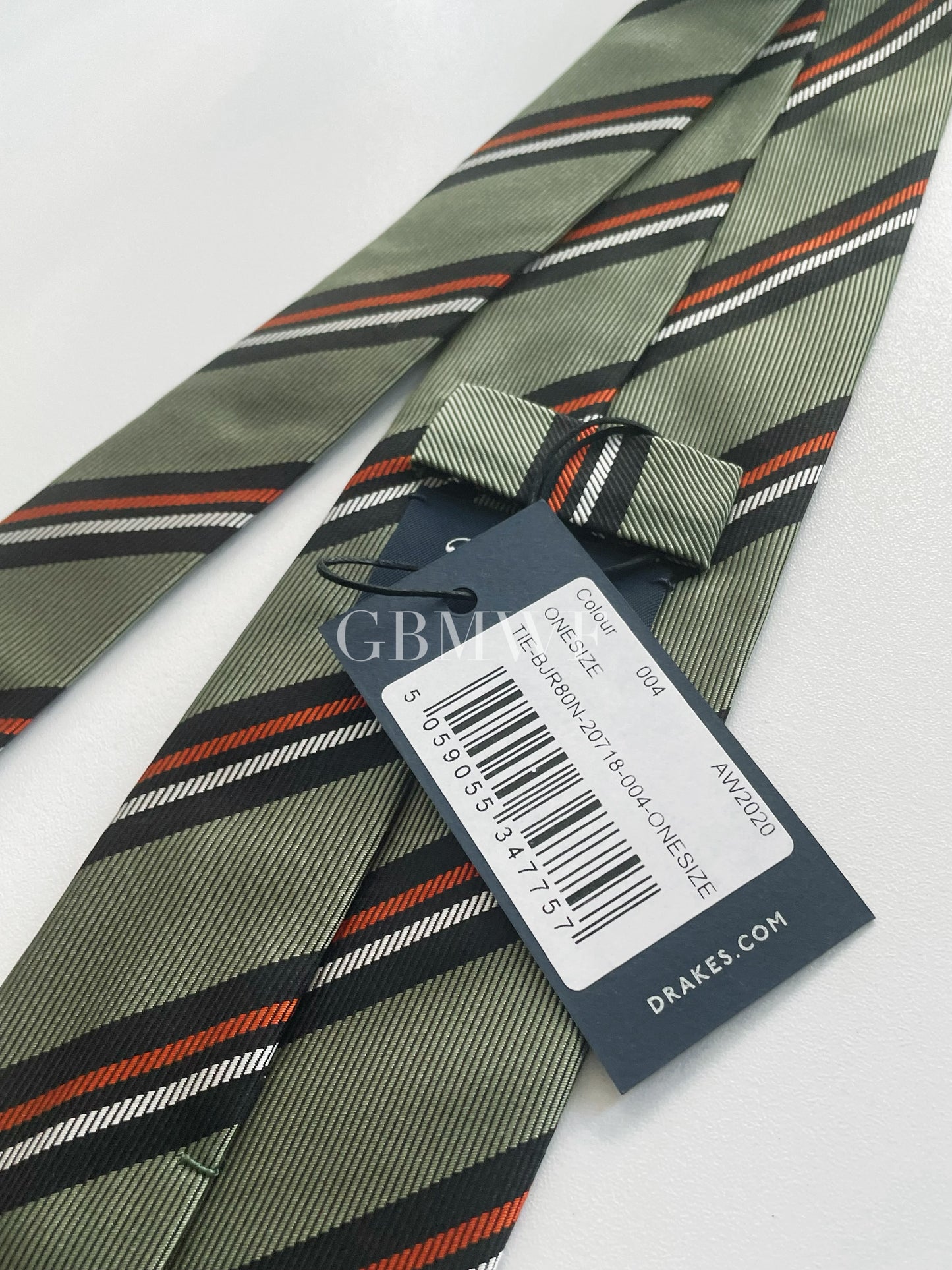 Drakes Handmade Striped Tipped Silk Tie With Tag
