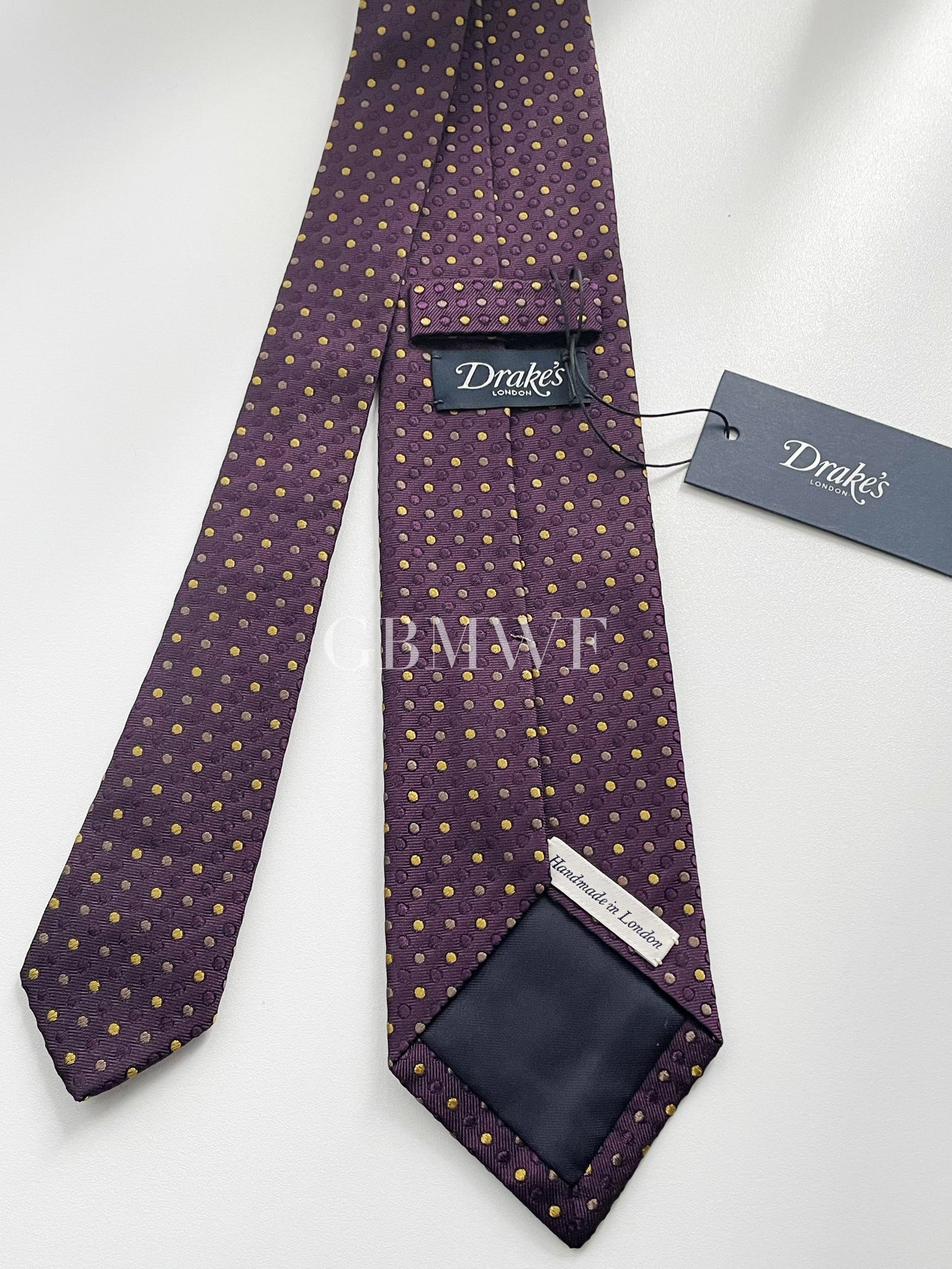 Drakes Handmade Polka Dot Tipped Silk Tie With Tag