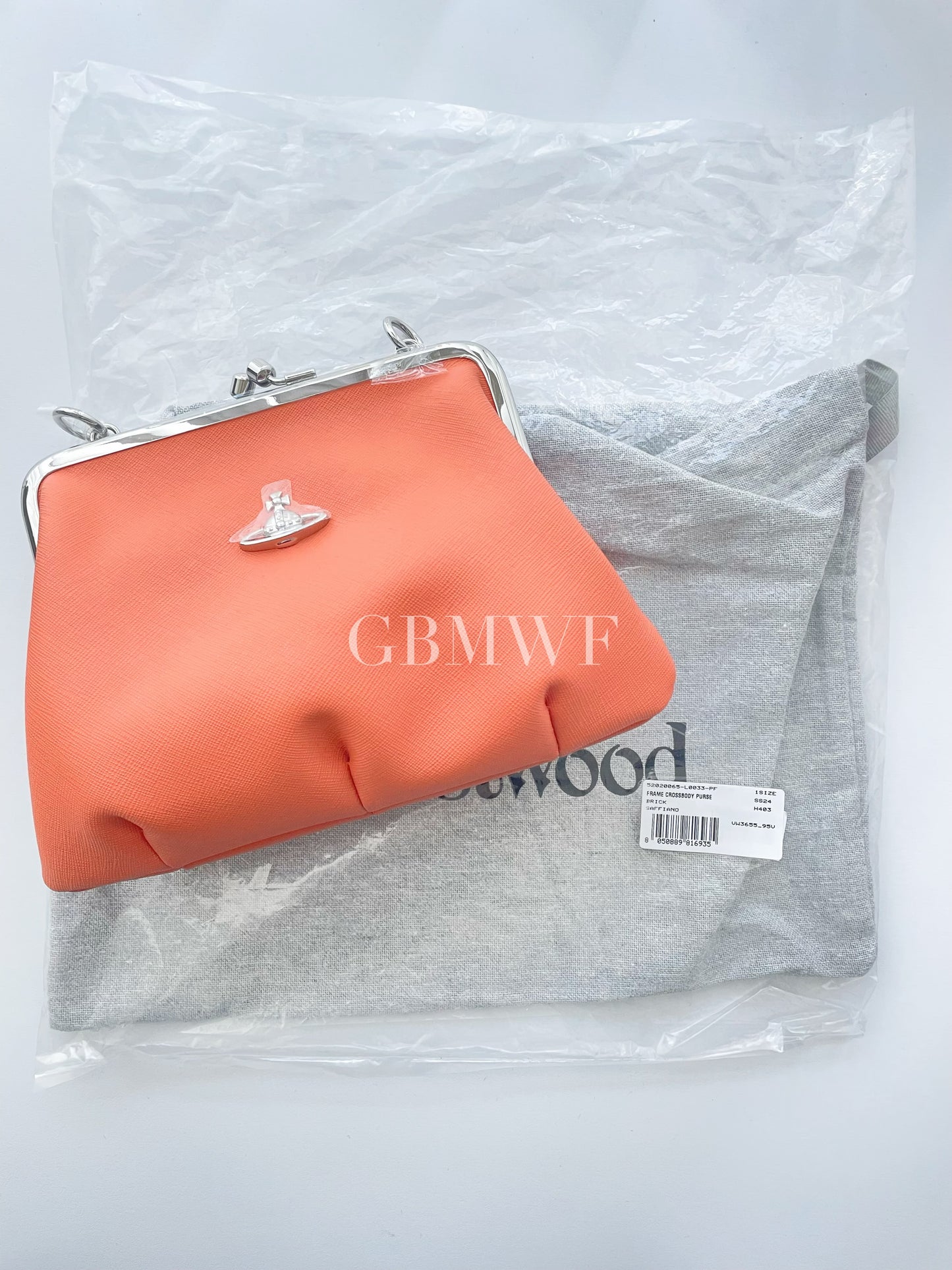 Vivienne Westwood Saffiano Frame  Purse Crossbody Leather Bag Brick