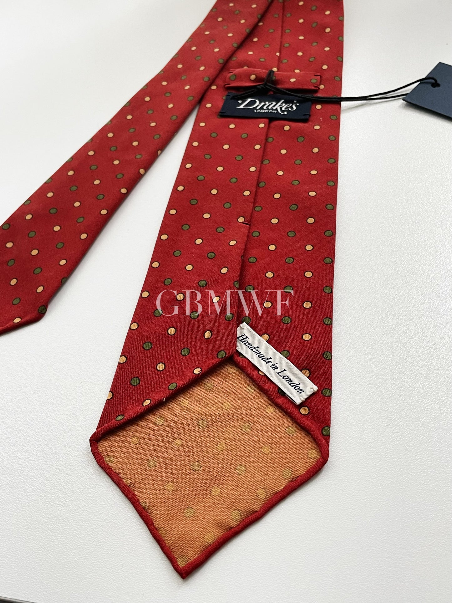 Drakes Polka Dot Handmade Rolled Edge Silk Tie With Tag