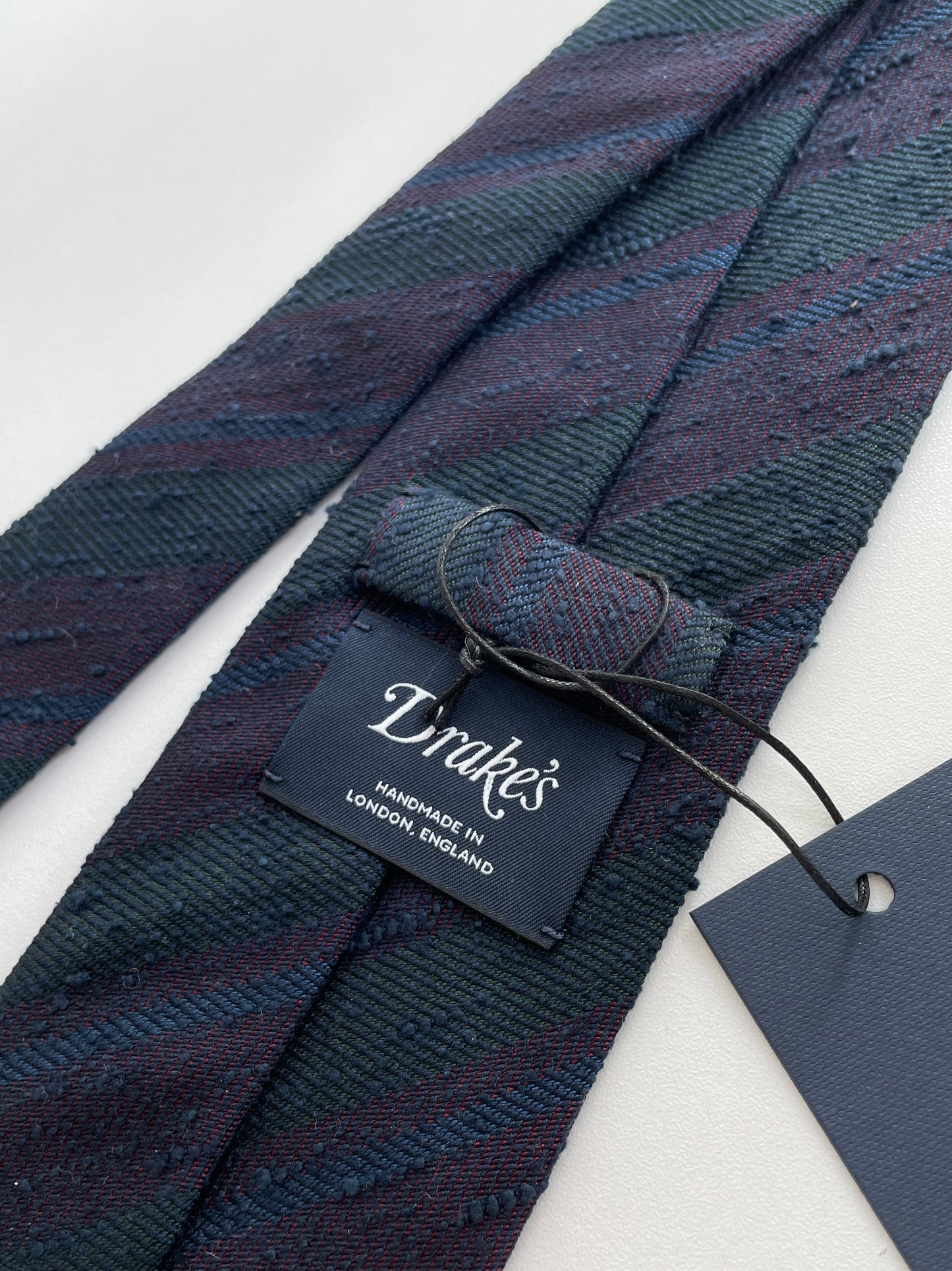Drakes Multicoloured Hand-rolled Edge Stripe Silk Handmade Tie With Tag
