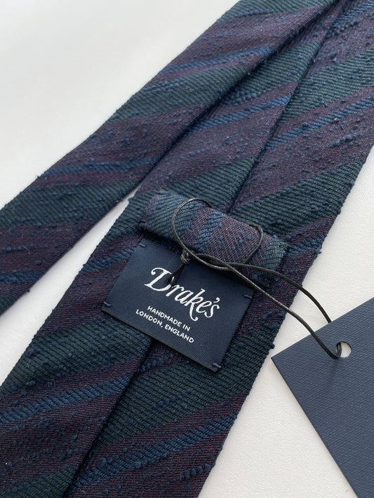 Drakes Multicoloured Hand-rolled Edge Stripe Silk Handmade Tie With Tag