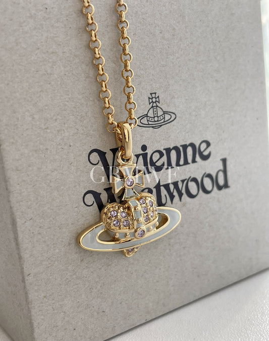 Vivienne Westwood Reverse Diamente Heart Necklace Blue Gold/Violet Crystal