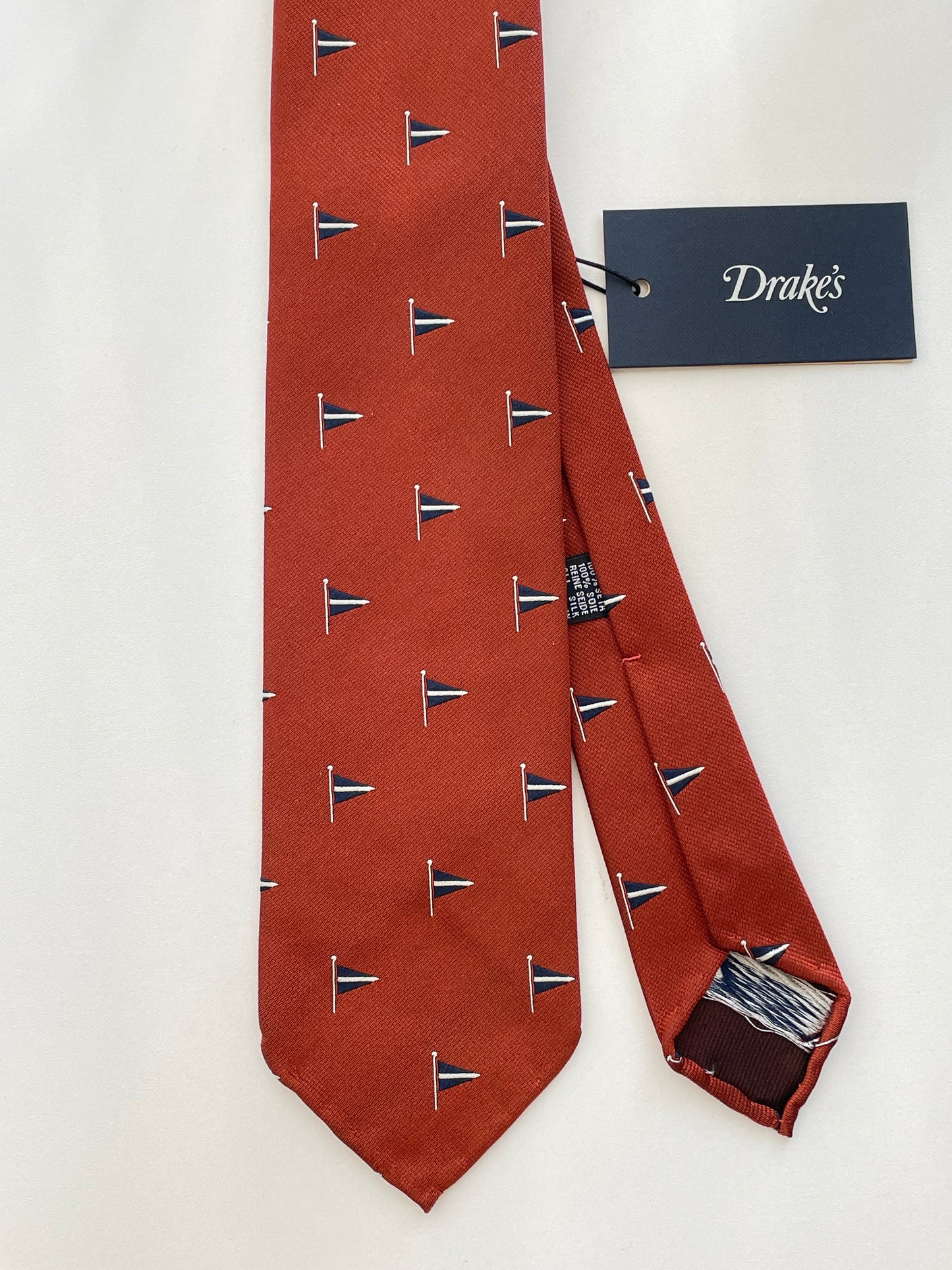 Drakes Nautical Signal Flag Rolled-edge Handmade Silk Tie With Tag