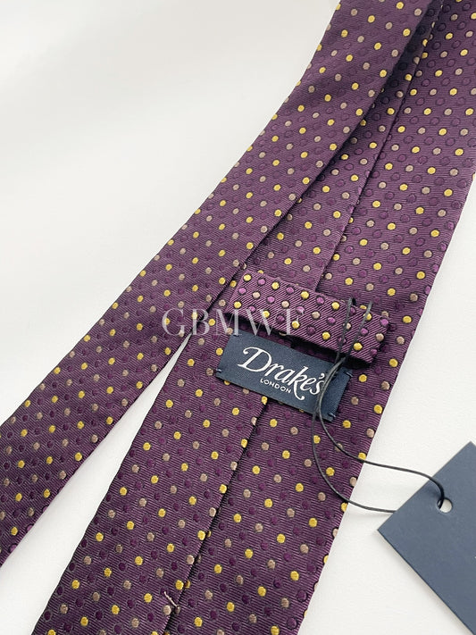 Drakes Handmade Polka Dot Tipped Silk Tie With Tag