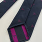 Drakes Logo Motif Navy And Pink Rolled-edge Handmade Silk Tie With Tag