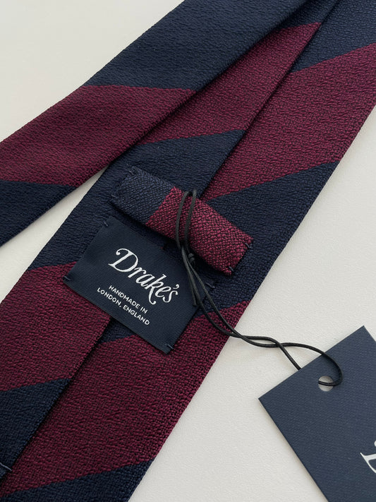 Drakes Hand-rolled Edge Block Multi Stripe Silk Handmade Tie With Tag