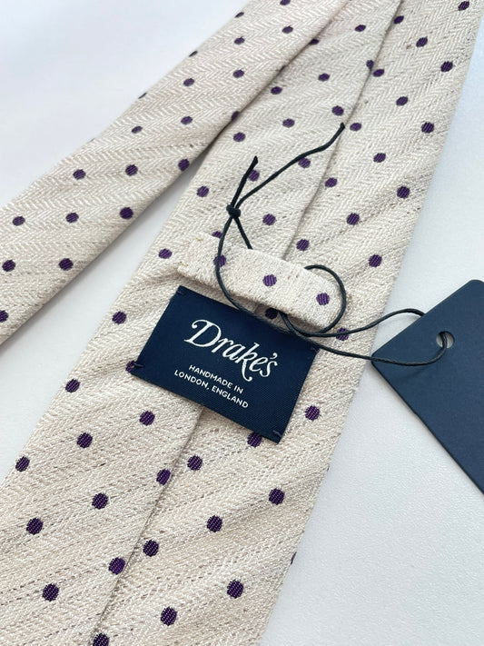 Drakes Handmade Polka Dot Hand-rolled Silk Tie With Tag